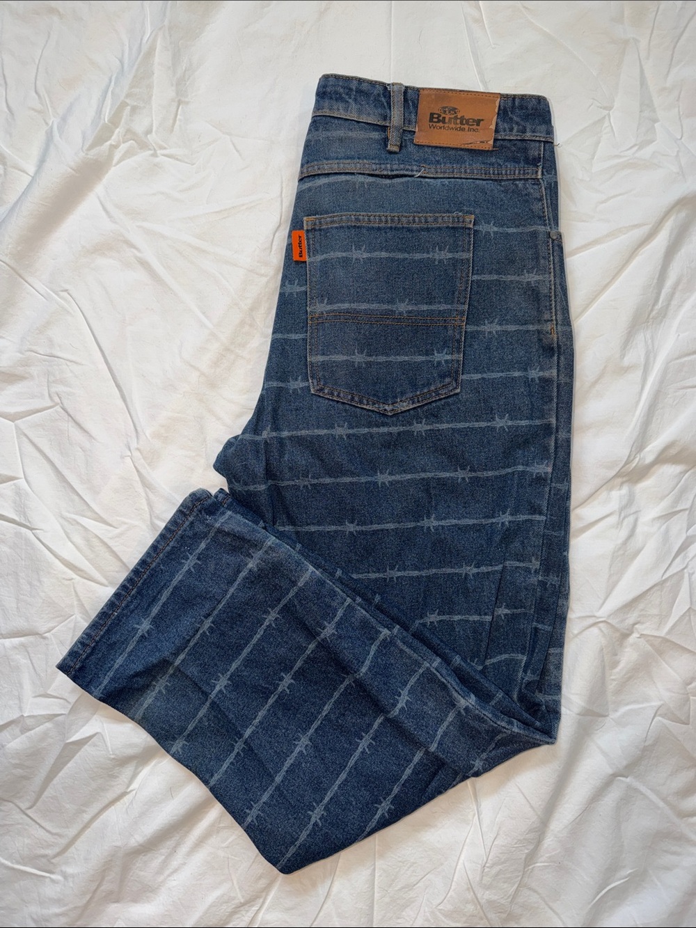 Butter Goods Men's Navy Blue Barbed-Pattern Straight Jeans